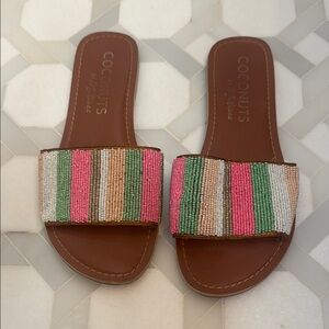 Coconuts by Matisse Beaded Stripe Sandals - Pink, Green, Tan